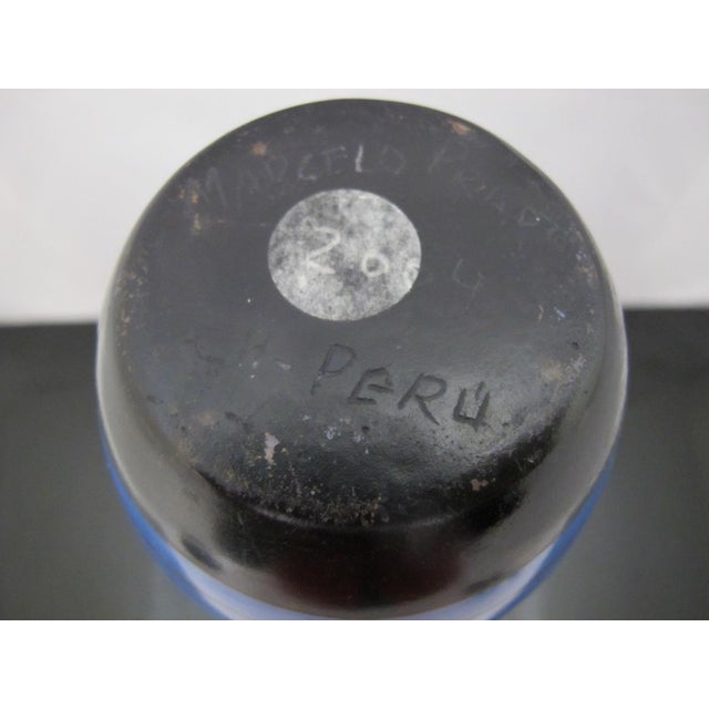 Blue Marcelo Prado Chulucanas Peru Pottery Graphic Modernist Bowling Pin Vase For Sale - Image 8 of 9