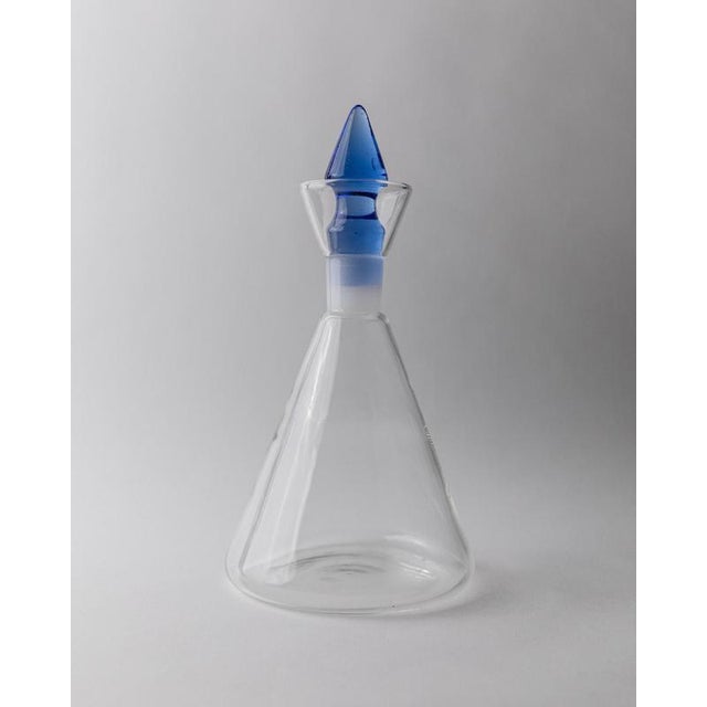 Vintage Clear Glass Decanters with Pink and Blue Stoppers, 1980s, Set of 2 For Sale - Image 4 of 11