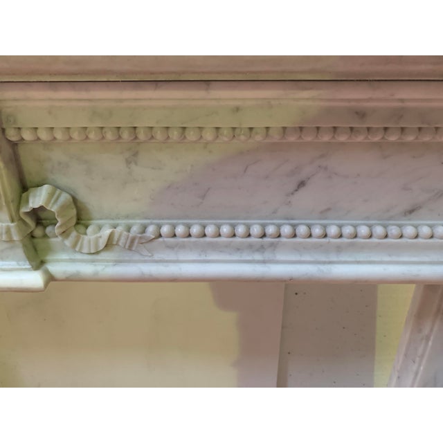 Louis XVI Style Fireplace in White Carrara Marble, 1800s For Sale - Image 3 of 18