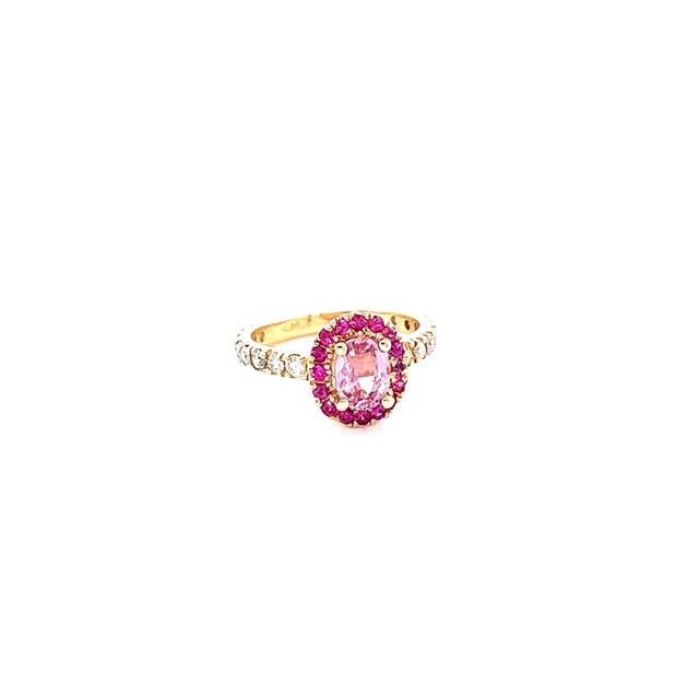 1.86 Carat Pink Sapphire Diamond 14 Karat Yellow Gold Engagement Ring, Size 5.5 For Sale - Image 9 of 9