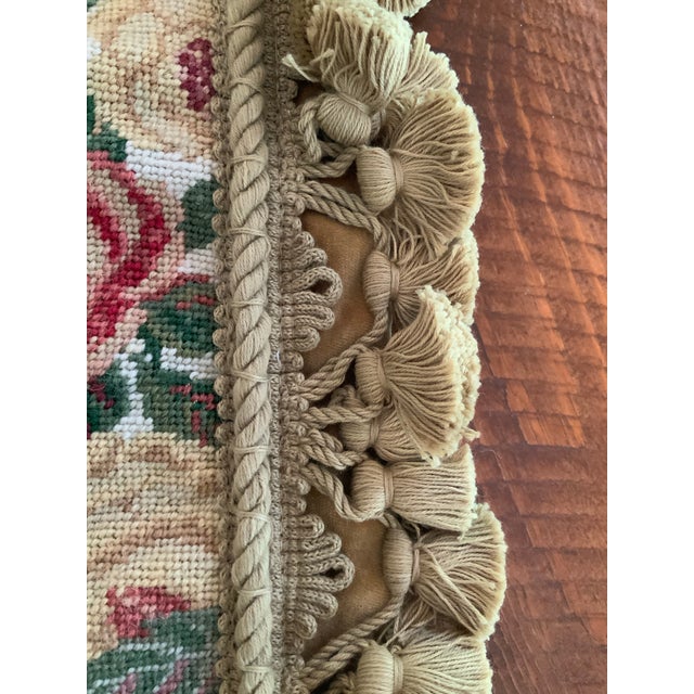 Early 21st Century Hand Made Needlepoint Pug Dog Pillow Cover #1 With Velvet Back, Tassel Trim & Zip Closure – See Photos! Cottage Core - Match May Still Be Available. For Sale - Image 5 of 9