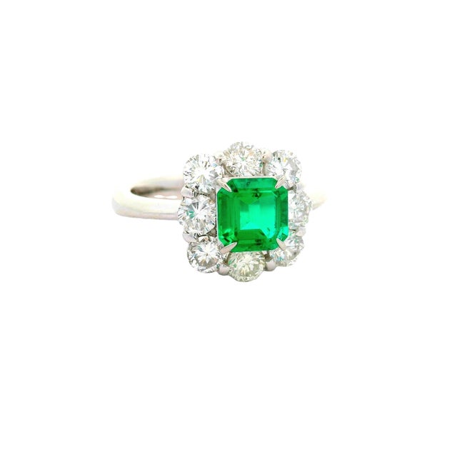 Superb Colombian Emerald Diamond Platinum Halo Ring, Gia Certified, Size 6.25 For Sale - Image 4 of 8