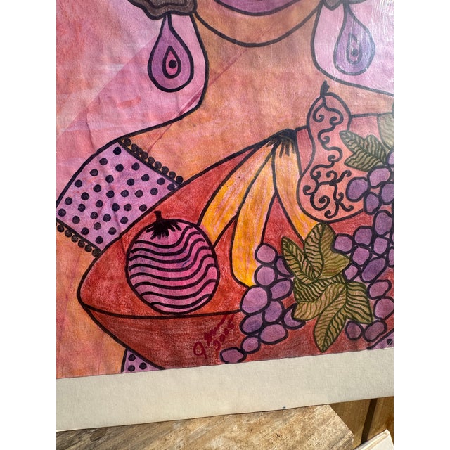 2000 - 2009 Jude Kirby Original “ Fruit Basket” Oil Pastel Lady With Bowl of Fruit. For Sale - Image 5 of 5