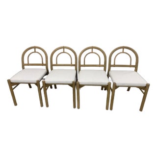 Four Hands Arched Rattan-Style Dining Chairs With Neutral Linen Seats From Layla Grace - Set of 4 For Sale
