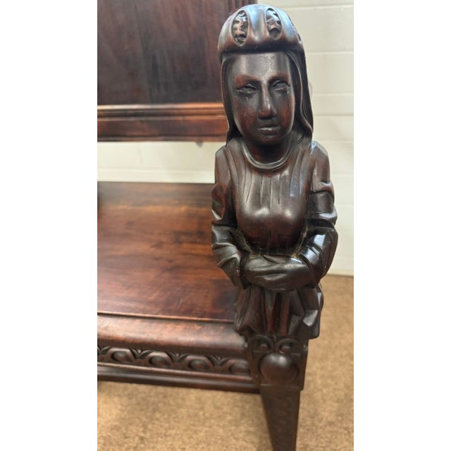 Figurative Late 19th Century Figural Carved Jacobean Style Throne Armchair With King and Queen For Sale - Image 3 of 15