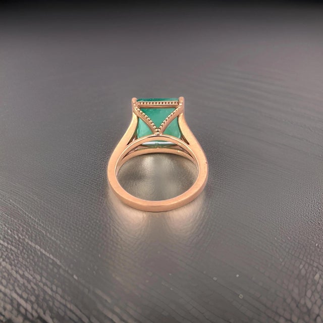 Traditional Natural Solitaire Emerald Ring 6.5 14k Yellow Gold 6.62 TCW Certified For Sale - Image 3 of 12