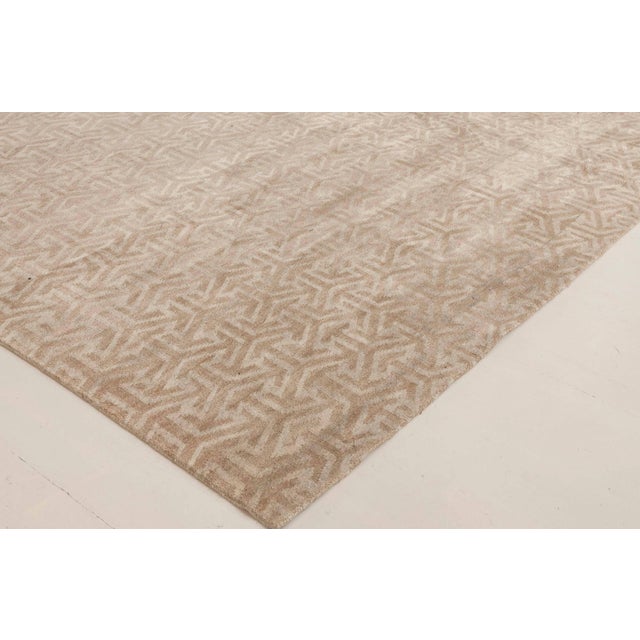 Tan Modern Geometric Tibetan Terra Rug in Natural Wool by Doris Leslie Blau For Sale - Image 8 of 8