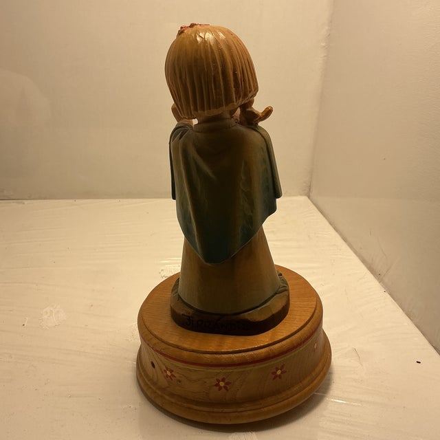 1970s Anri Ferrandiz Hand Carved Figurine Music Box Talking to the Animals Vintage Wooden Sculpture Collectible For Sale - Image 4 of 7