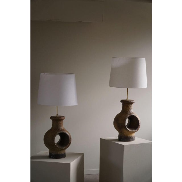 Ceramic Danish Modern Ceramic Large Table Lamp in Green-Brown Colors, 1960s For Sale - Image 7 of 14