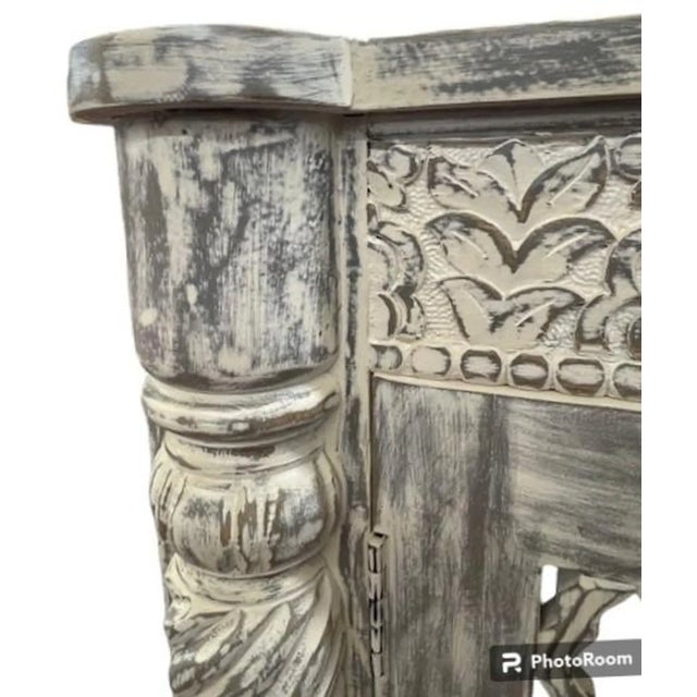 Wood Modern Goth Carved Acacia Wood 2-Door Accent Cabinet For Sale - Image 7 of 8