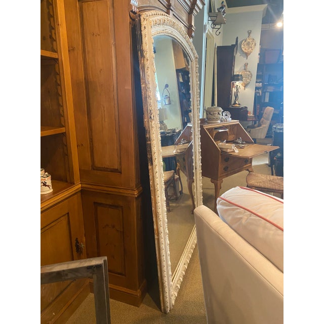 Farmhouse Oversized Antique Frame Mirror in Distressed White Finish For Sale - Image 3 of 6