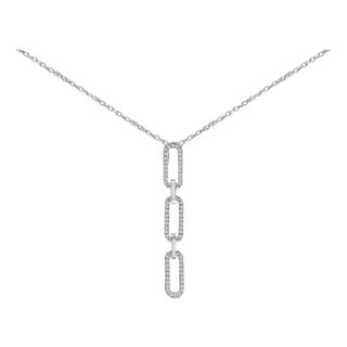 14K White Gold 1/10 Cttw Diamond Triple Paper Clip Pendant Necklace For Sale