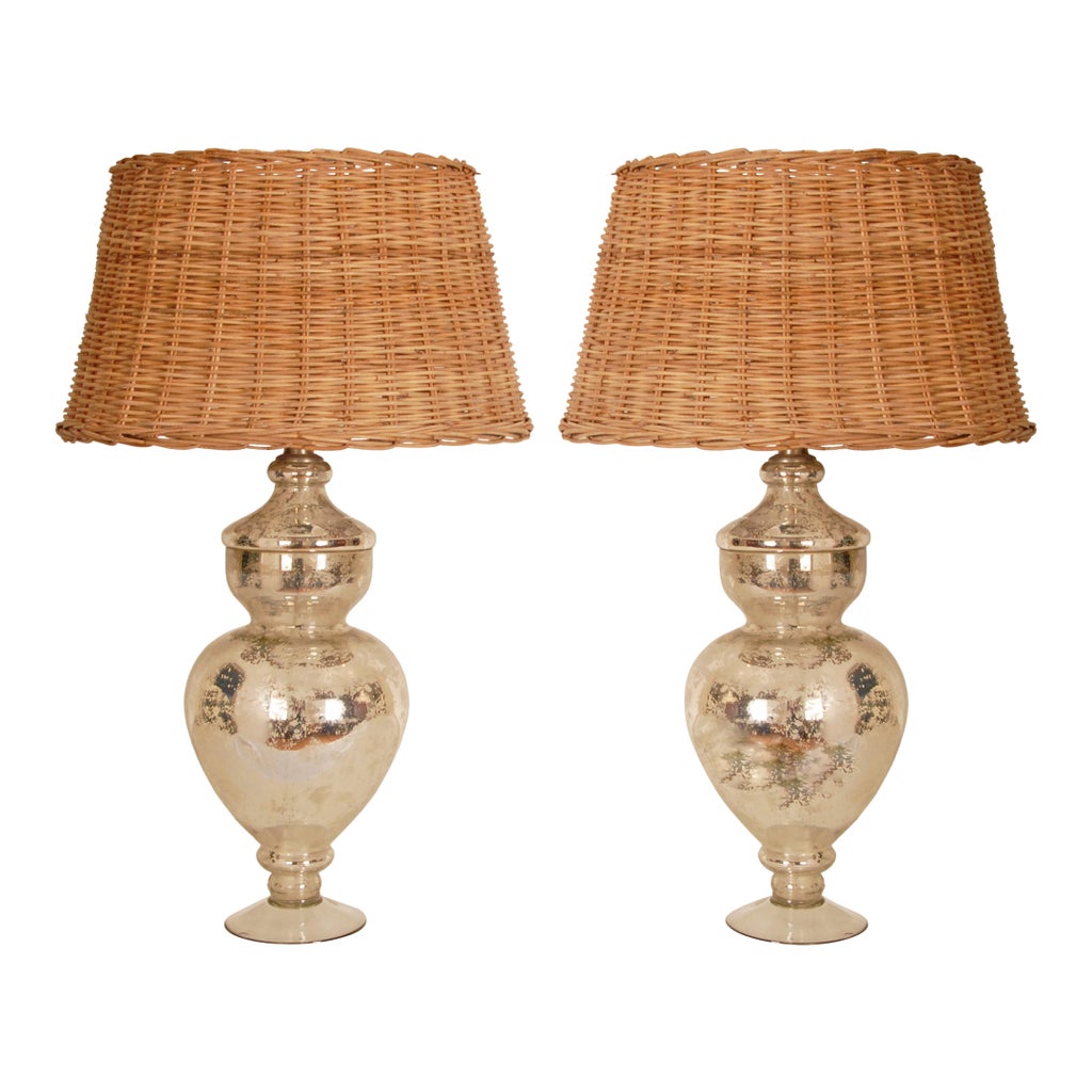 Vintage Silver Table Lamps Glass Baluster Vase Lamps Faux Mercury Modern Lamps - A Pair