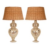 Vintage Silver Table Lamps Glass Baluster Vase Lamps Faux Mercury Modern Lamps - A Pair For Sale