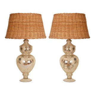 Vintage Silver Table Lamps Glass Baluster Vase Lamps Faux Mercury Modern Lamps - A Pair For Sale