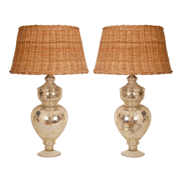Vintage Silver Table Lamps Glass Baluster Vase Lamps Faux Mercury Modern Lamps - A Pair For Sale
