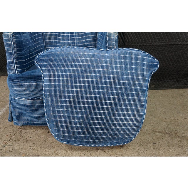 Mid 20th Century Tufted Blue Upholstered Library Club Lounge Chair & Ottoman For Sale - Image 9 of 18