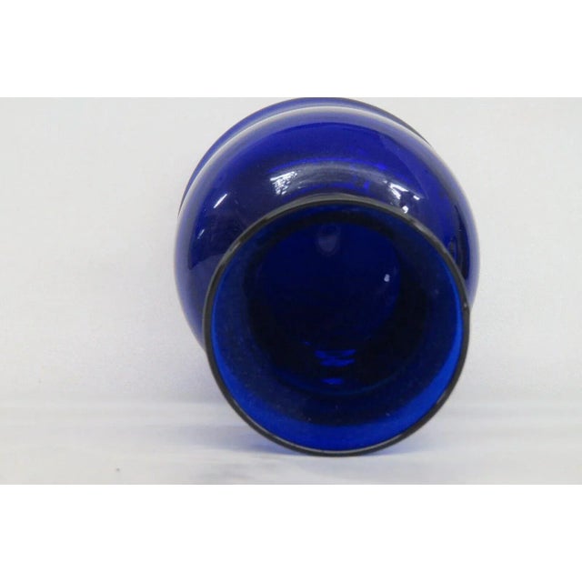 Blue Mid Century Cobalt Blue Glass Wide Bottle Vase For Sale - Image 8 of 11