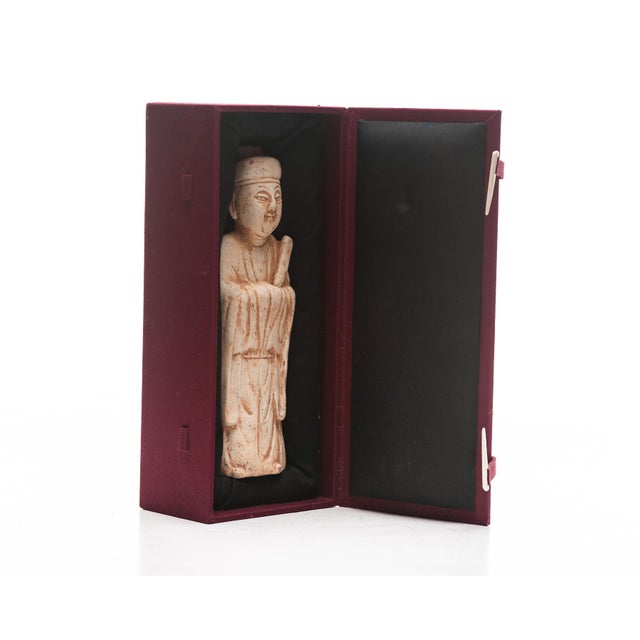 13th-century Yuan dynasty inspired replica nobleman clay figure including custom silk box for storage. Figure should be...