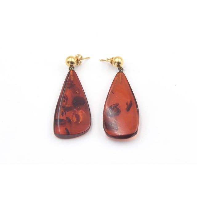 Boho Chic Late 20th Century Star Spangled Amber & 14k Gold Drop Earrings, A Pair For Sale - Image 3 of 8