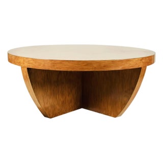 Contemporary Round Faux-Grained Painted Wood Coffee Table For Sale