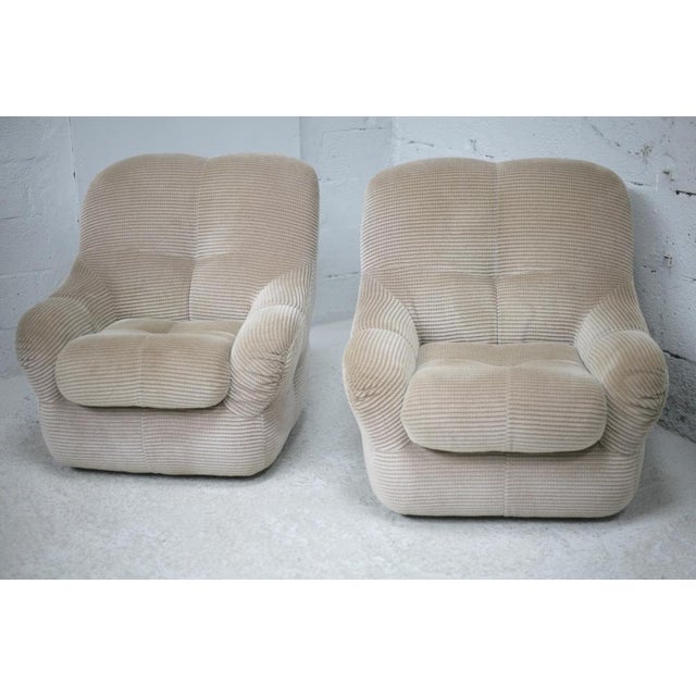 Set of Space Age Armchairs in Beige Ribbed Velvet. France, 1970s For Sale - Image 10 of 18