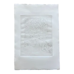 1970’s Original Surrealism Folk Art Female Nude Figure Etching