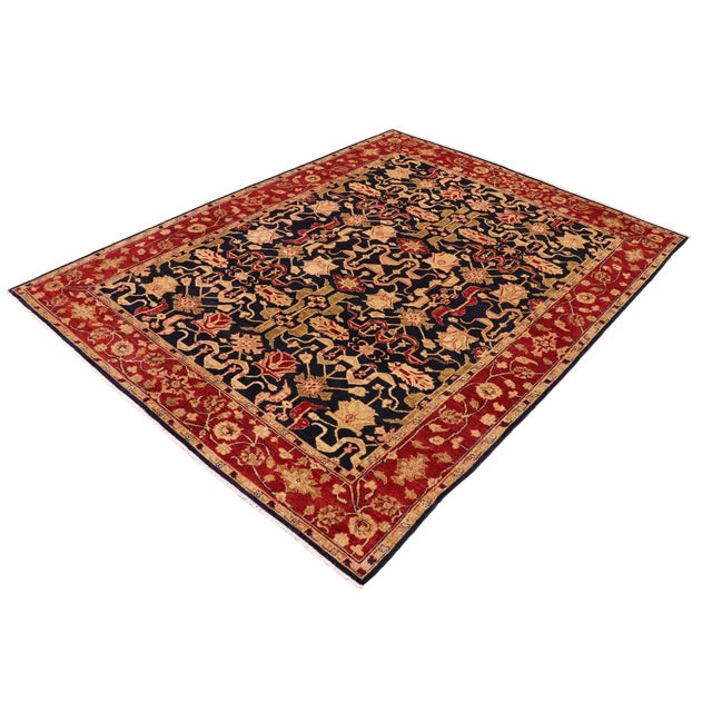 Traditional Bohemien Ziegler Blue Red Hand-Knotted Wool Rug - 8'11'' X 11'7'' For Sale - Image 3 of 8