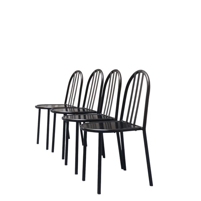 Mid-Century Modern Model 222 Black Chairs by Robert Mallet Stevens for Ecart, France, 1980s, Set of 4 For Sale - Image 3 of 10
