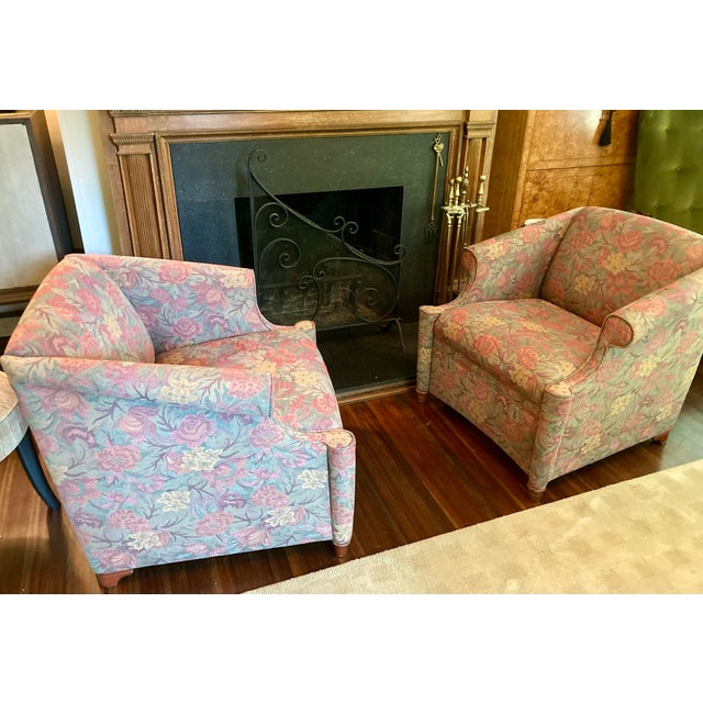 Kimball Pair of Vintage David Edward Club Chairs With Floral Print For Sale - Image 4 of 17