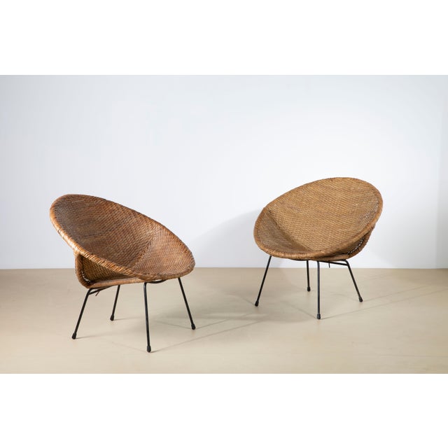 Mid-Century Modern Woven Rattan and Metal Cone Chairs, Italy, 1950s, Set of 2 For Sale - Image 10 of 10