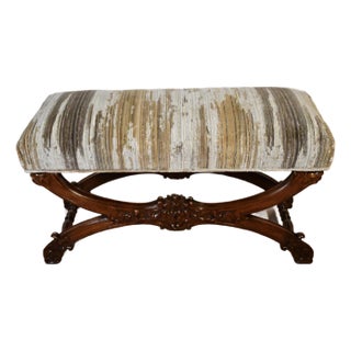 1900s Antique French Louis XV Carved Walnut Spring-Seat Window Bench / New Upholstery For Sale