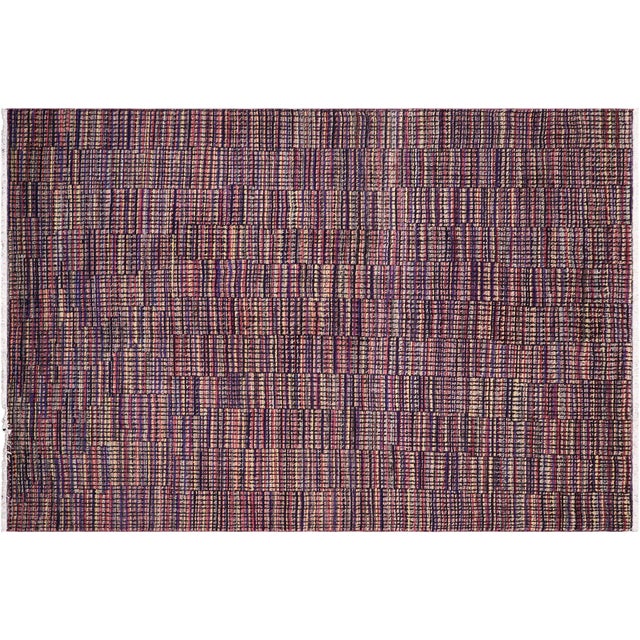 Boho Chic Black/Gold High Low Wool Rug - 5'10'' X 9'1'' For Sale In New York - Image 6 of 9