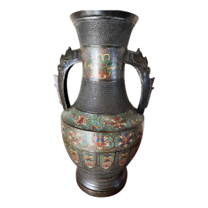 Large 42" Chinese CloisonnÃ© & Bronze Taotie Hu Vase Table Lamp