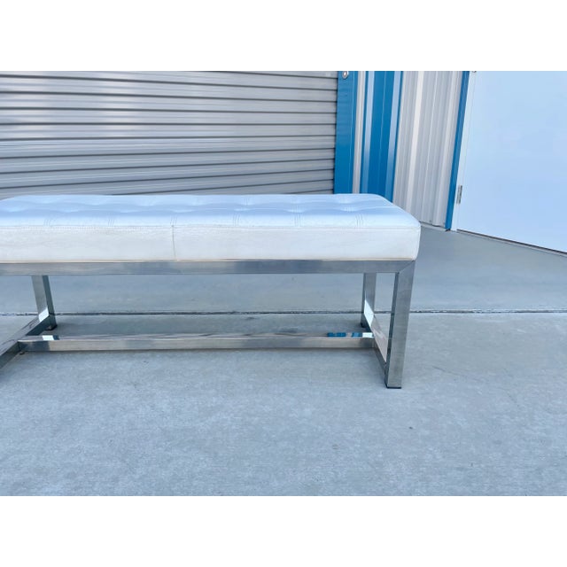 Vintage Leather & Steel Bench For Sale - Image 4 of 13