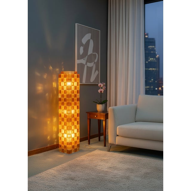 Architectural highly decorative floor lamp by Poliarte, Italy, dating from the 1970s. This sculptural piece features an...
