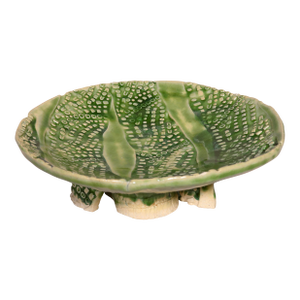 Late 20th Century Signed Wabi Sabi Studio Pottery Sculptural Green Abstract Pattern Textured Pedestal Bowl