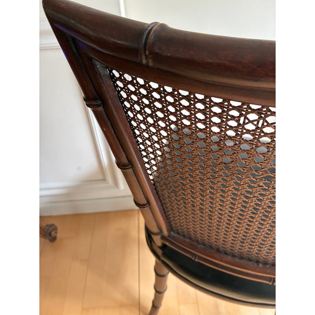 Wood Karges Accent Side Chair Black Leather Cane Back Chinoiserie Style For Sale - Image 7 of 12