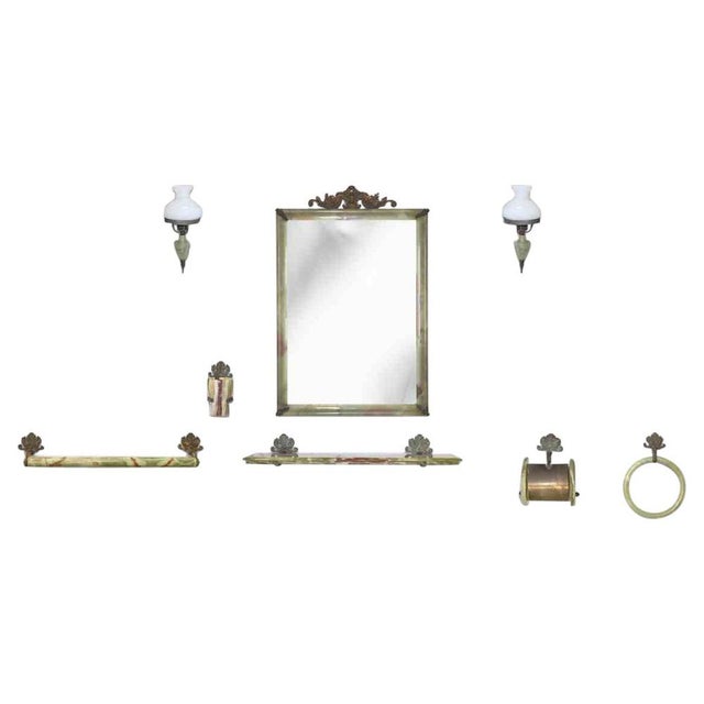 Vintage Bathroom Set in Green Marble, Italy, Early 20th Century, Set of 8 For Sale - Image 13 of 13