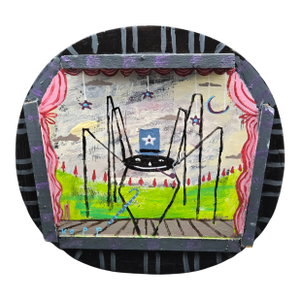 "Vaudeville Dreams", Quirky Folk Art Dancing Spider Painting by Jim Kopp