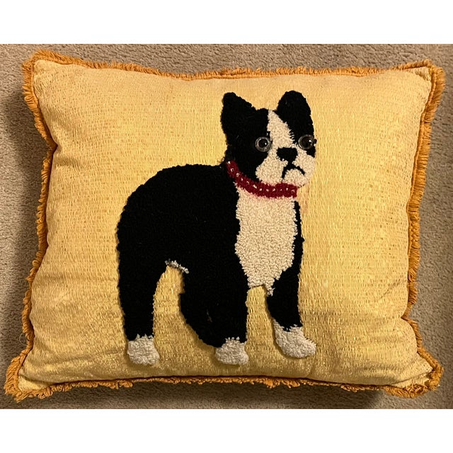 1940's Stumpwork Needlework of a Boston Terrier Fashioned as a Pillow For Sale - Image 4 of 10