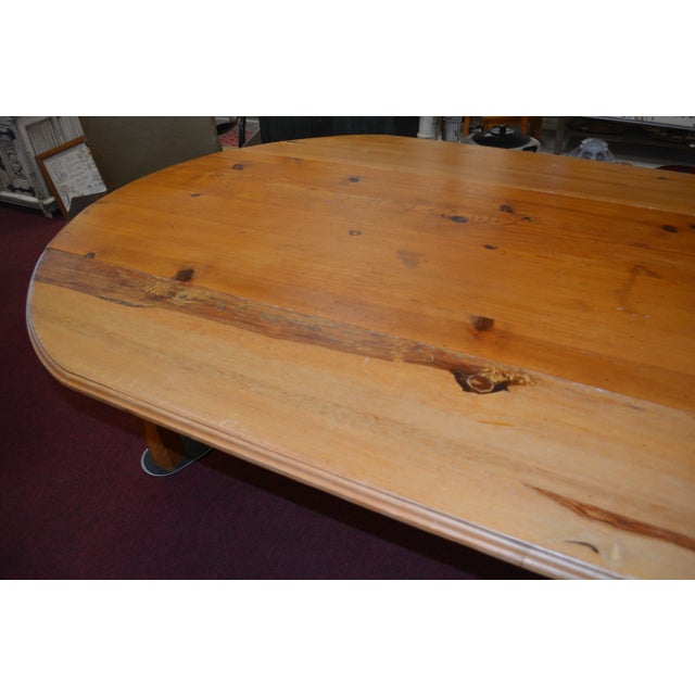 Sand Vintage Heavy Pine Wood Irish Wake Table Drop Leaf Long Oval Dining Kitchen Farmhouse Work For Sale - Image 8 of 13