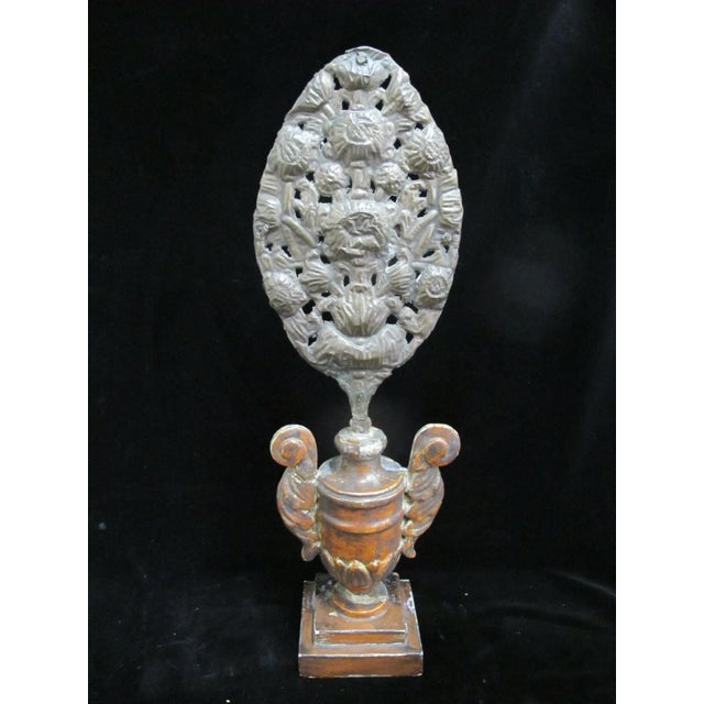 Italian 19thc Ornate Brass & Wood Flambeau Altar Candle Reflector Pair For Sale - Image 11 of 11