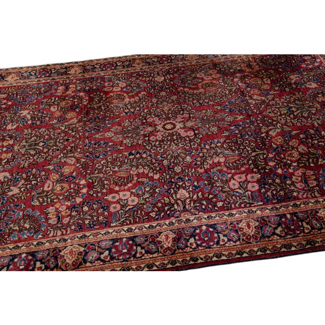 1920s Red Antique Sarouk Farahan Persian Scatter Wool Rug For Sale - Image 5 of 9