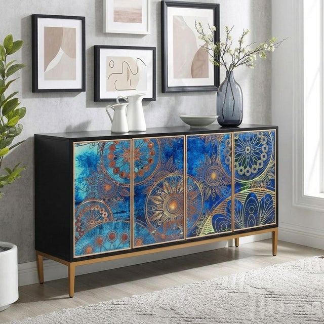 The Eclipta Sideboard makes a statement with its rich, starry dark foundation, grounded by a sleek modern base in a...
