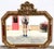 Glass Large Vintage Mid Century Red Column Gold Gilt Beveled Glass Hanging Wall Mirror For Sale - Image 7 of 11