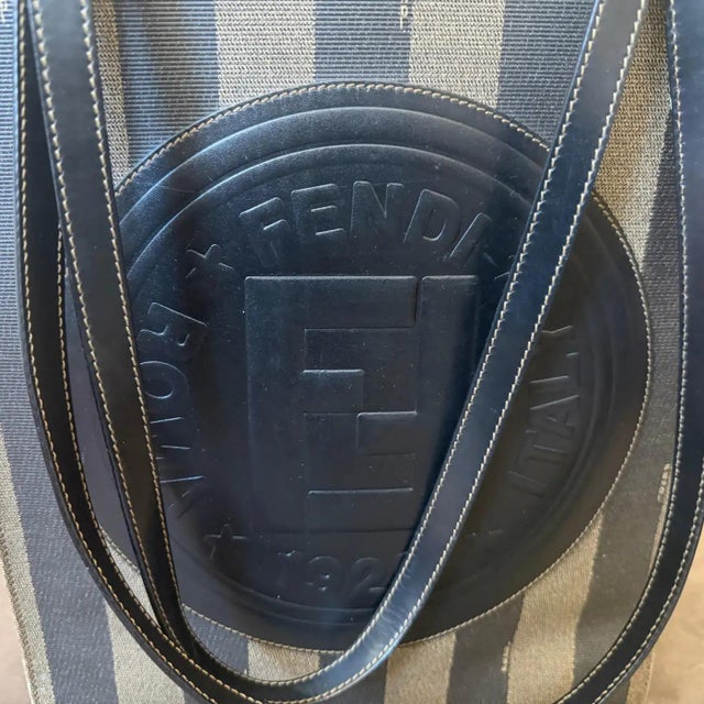 1990s Black PVC Pequin Striped Pattern Shoulder Bag by Fendi Rome For Sale - Image 13 of 15