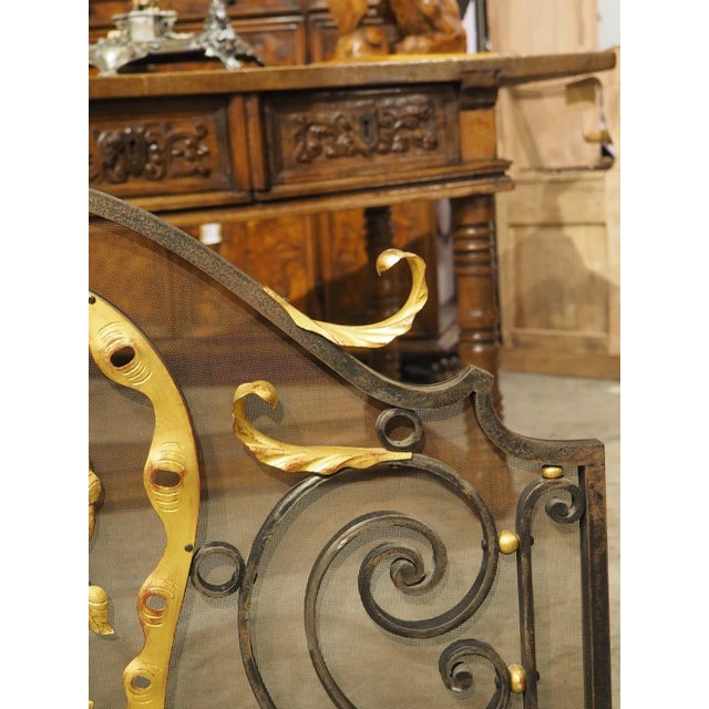 Metal 1950s French Wrought Iron Firescreen With Gilt Highlights, Signed Bataillars For Sale - Image 7 of 18