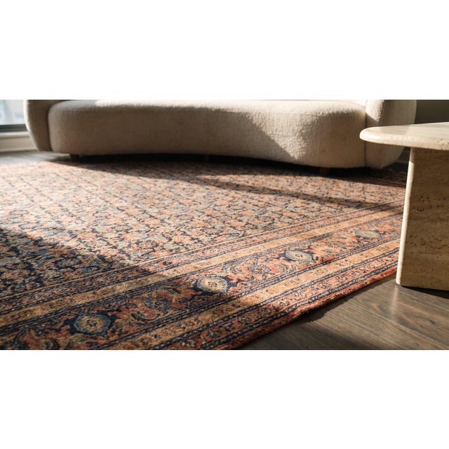 1890s Blue Navy Antique Floral Herati Pattern Senneh Formal Knotted Wool Rug For Sale - Image 15 of 15