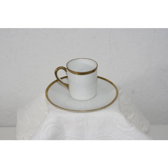 1910s Antique Nippon Hand Painted Porcelain Espresso Demitasse Cup & Saucer White With Gold For Sale - Image 5 of 11